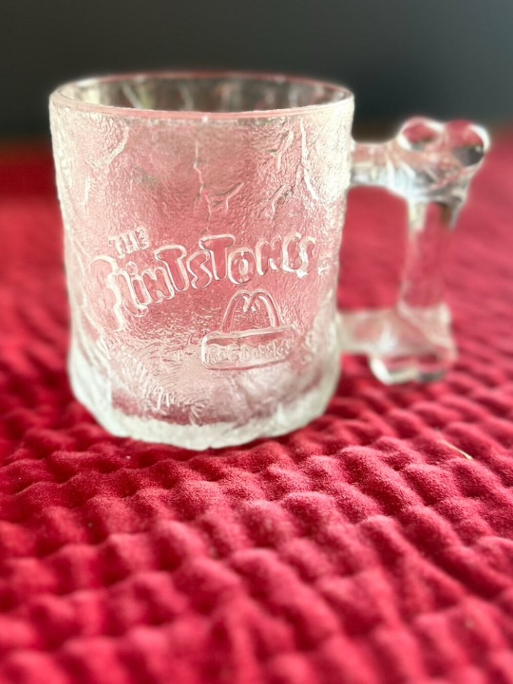 1993 McDonald's Flintstones Rocky Road Glass Mug Bone Handle Vintage